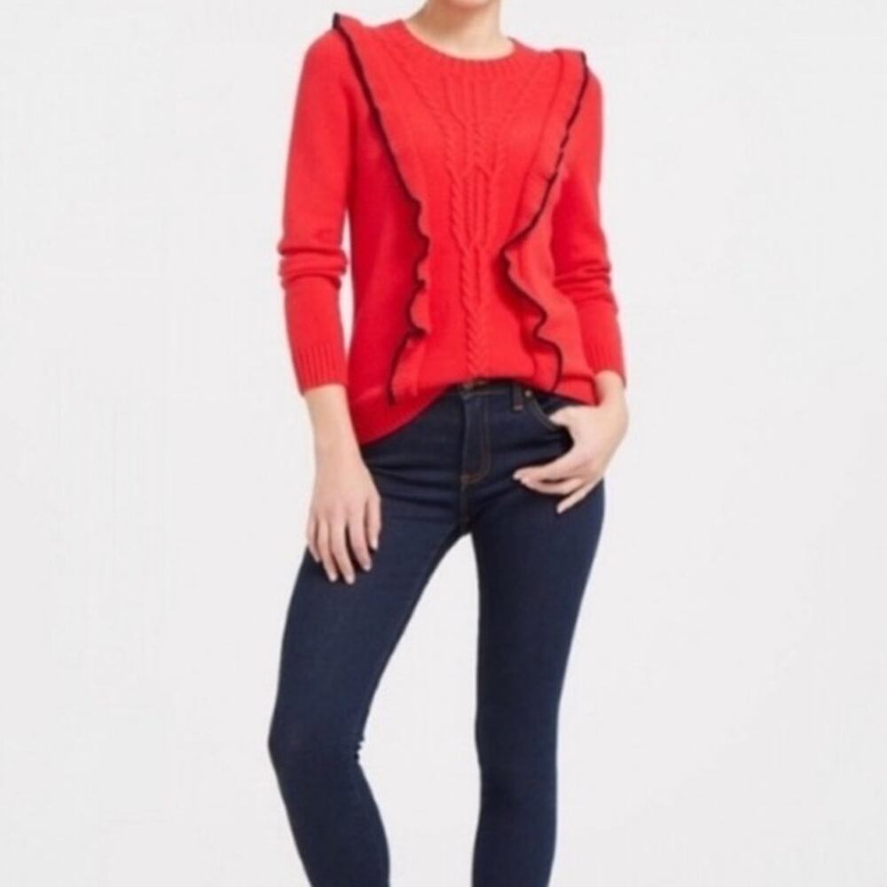Draper James Anna Red Ruffle Cable Knit Sweater Size M